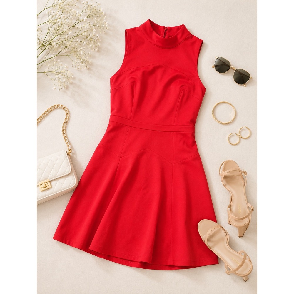 Ali & Jay Mait My Heart Mini Dress Red Sleeveless Mock Neck Fit Flare